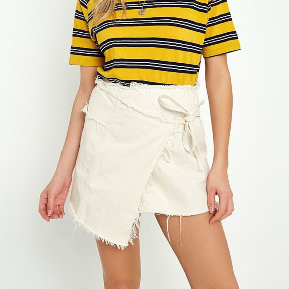 UO BDG asymmetrical frayed hem skirt cream